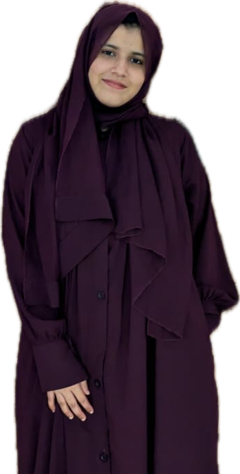 Nadiya Qudsi, smiling, wearing a plum abaya and hijab